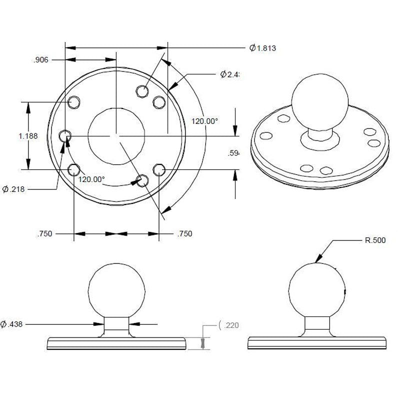 RAM Adapter Round Base With Ball
