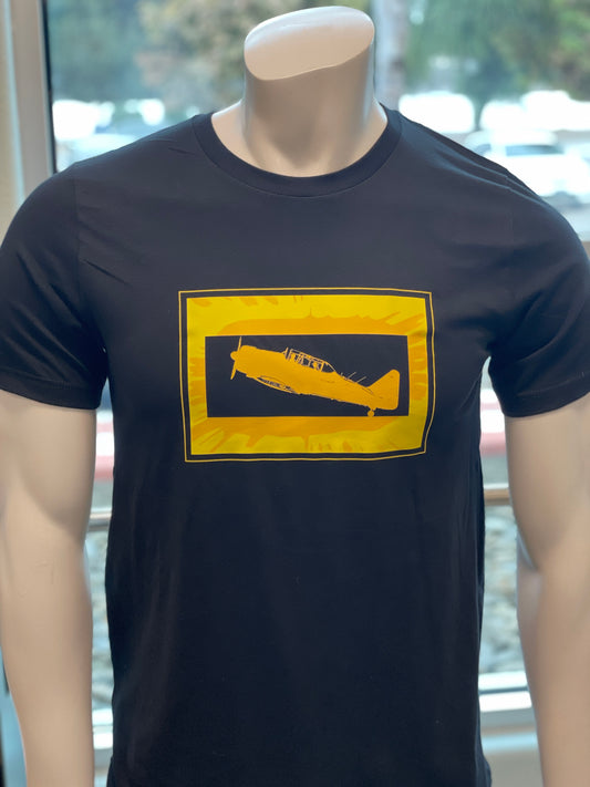 T6 Vintage Aircraft T-Shirt Yellow on Black Unisex